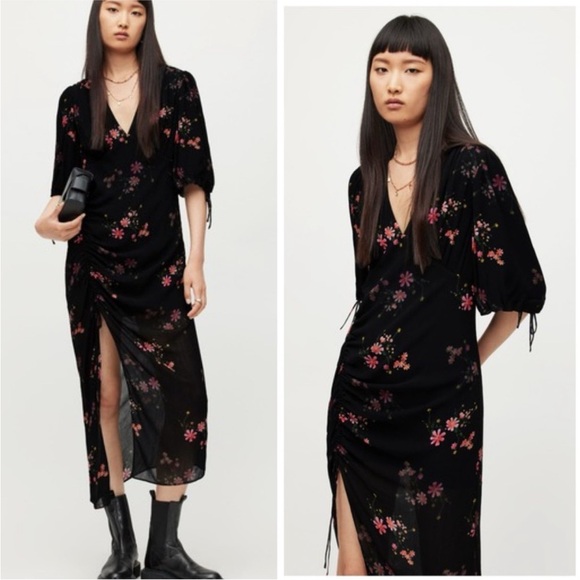 All Saints Dresses & Skirts - ALLSAINTS Safiya Solanio Black floral maxi Dress sz 8